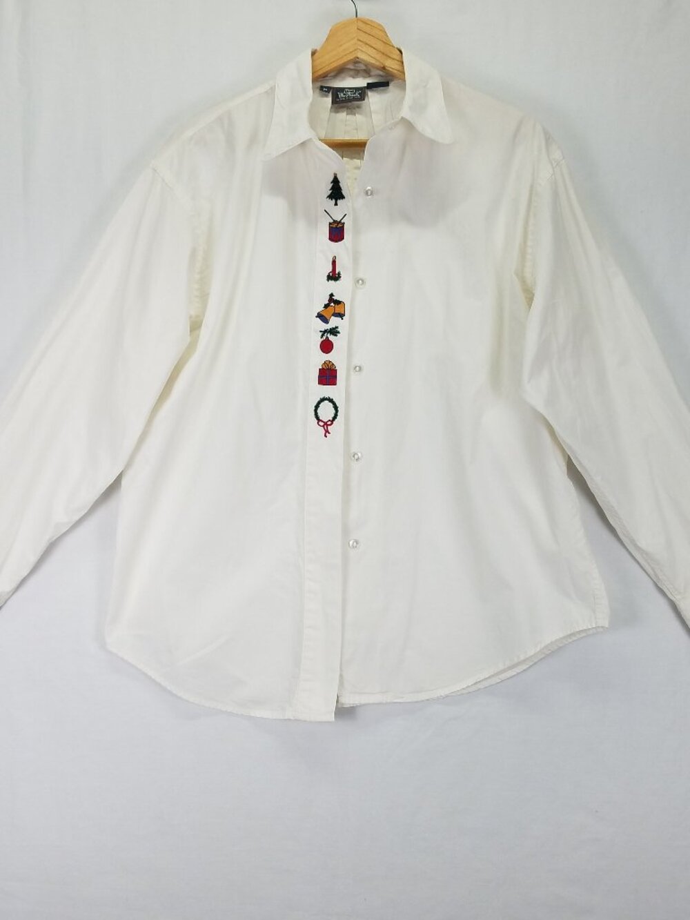 Vintage Woolrich Christmas Holiday Cotton Button Up Shirt Cream Medium